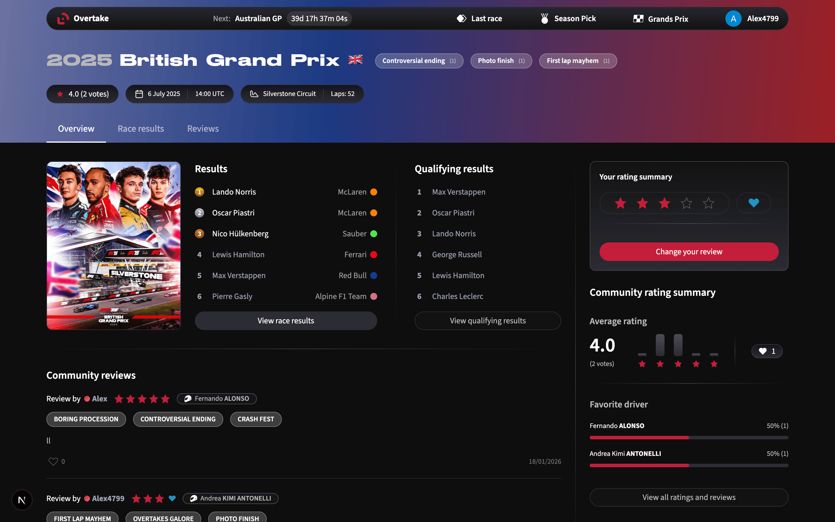 Share your opinion on every race